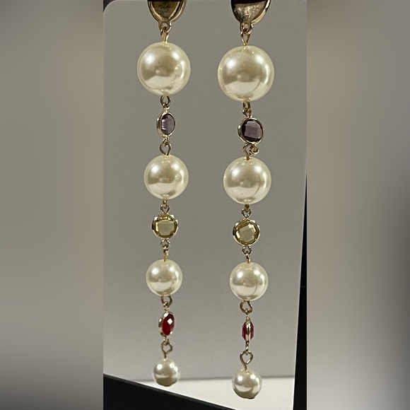 NWT ANNA & AVA by Brooke Webb Turquoise &Pearl Dangle Earrings with Red Accents - Picture 5 of 5